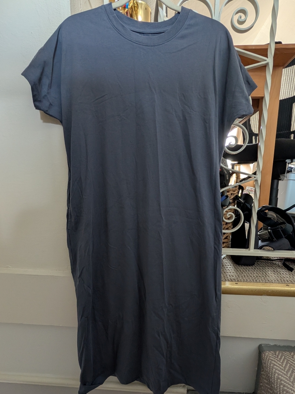 Muji Relaxed Fit T-shirt Dress With Pockets Blue, Size Small